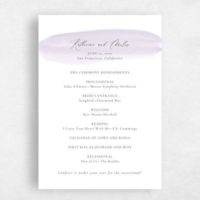 Lilac, Purple Wedding Program - Violin