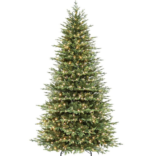 Hykolity 9ft Pre-lit Artificial Christmas Tree with 600 Warm White LED Lights, 5149 PE&PVC Realistic Branch Tips, Metal Stand and Hinged Branches Included