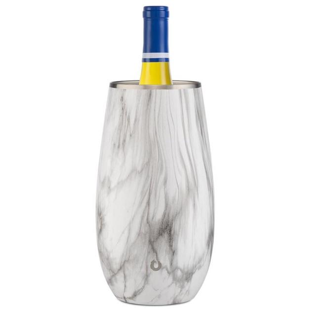 SNOWFOX Premium Vacuum Insulated, Triple Walled, Stainless Steel Wine Chiller w/Optimal fit to keep wine cold longer. Fits most Wine and Champagne Bottles. Non-Slip Silicon Base, Marble