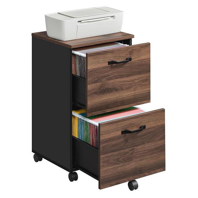 VASAGLE 2-Drawer File Cabinet, Small Rolling Filing Cabinet for Home Office, Printer Stand, for A4, Letter-Size Documents, 15.7 x 16.5 x 27.6 Inches, Natural Walnut and Ink Black UOFC040K01