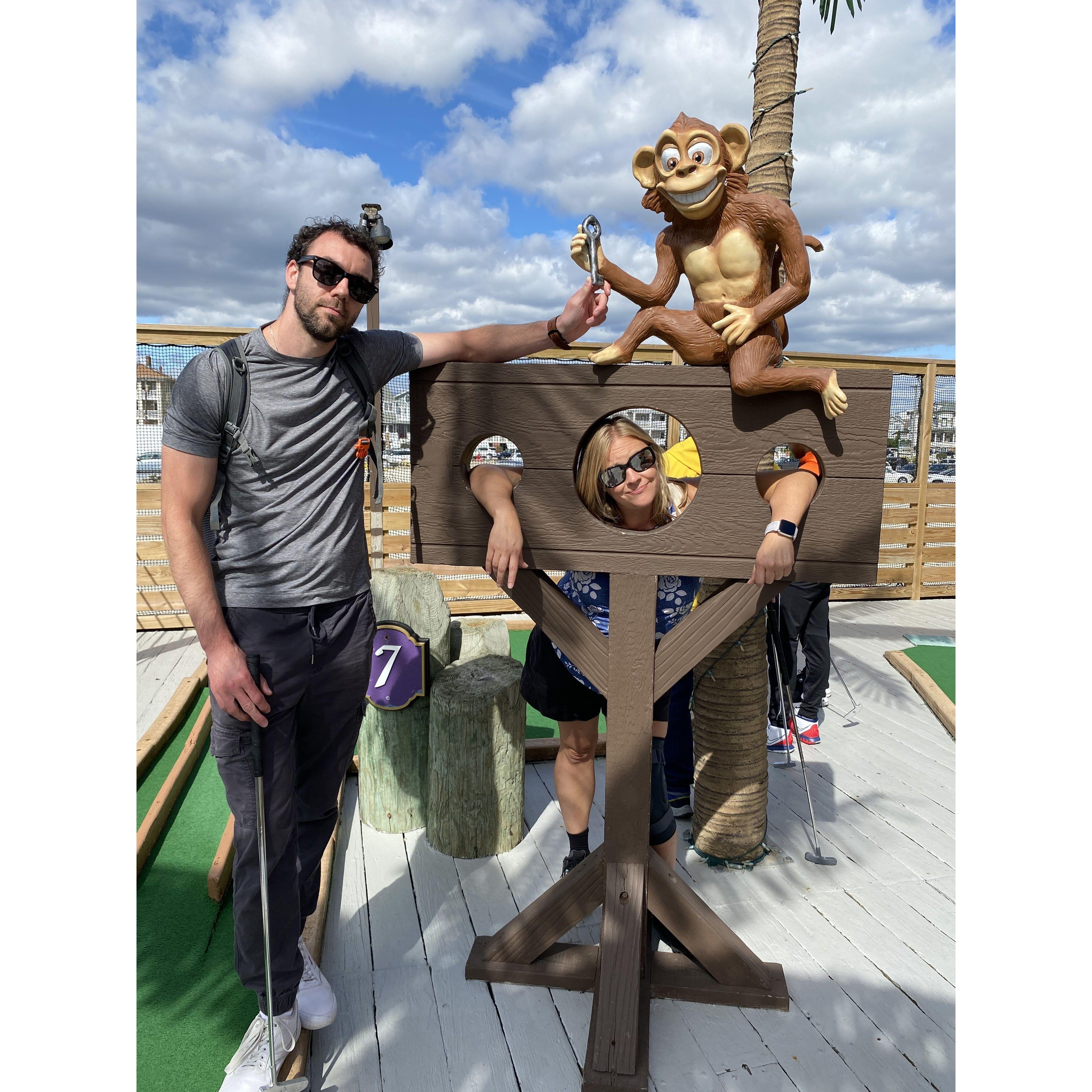 Monkeys and locks...It is like this photo-op at the miniture golf course in NJ was designed to bring Tim and Michele back to when they met in Nepal