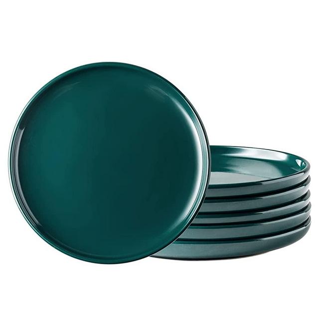 AmorArc Dinner Plates Set of 6, 10.5 inch Stoneware Dish Set - Microwave, Dishwasher Safe, Scratch Resistant, Modern Large Dinnerware Kitchen Ceramic Plates-Blackish Green