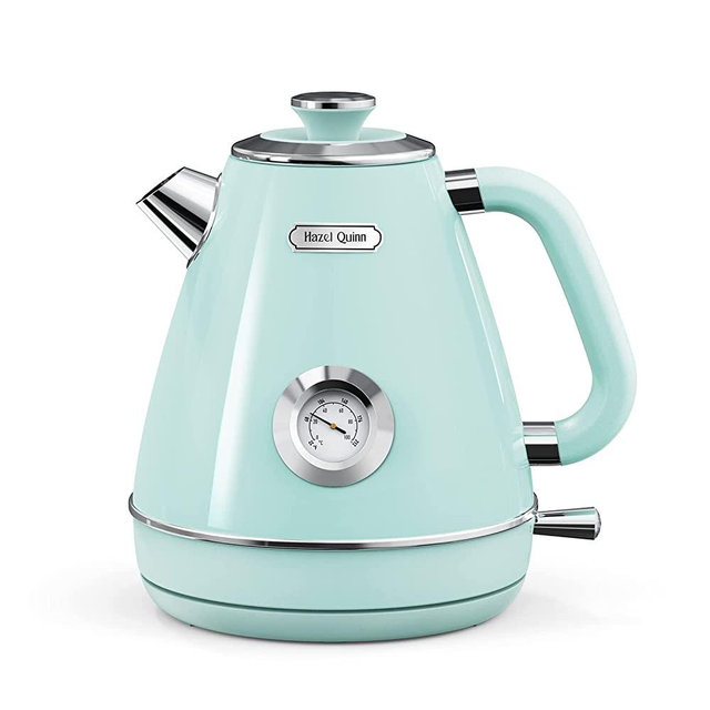 Hazel Quinn Electric Water Kettle with Thermometer Dial, Fast Boil, 1.7 L Cordless Stainless Steel Tea Kettles, BPA-free, 360°Rotational Base, Auto Shut-Off & Boil-Dry Protection, Retro Mint Green