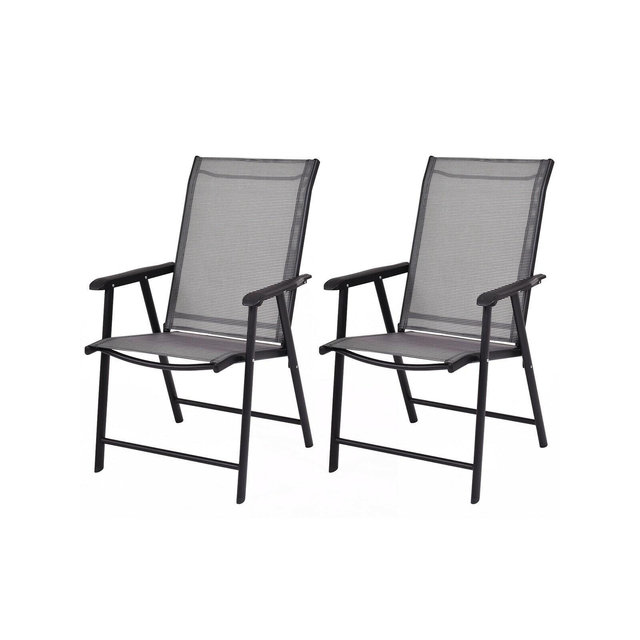 Costway 2PCS Folding Chairs Steel Frame Patio Garden Outdoor w/ Armrest & Footrest