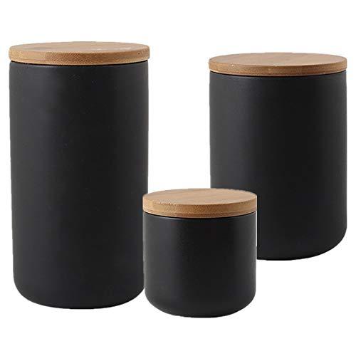 OnePine Set of 3 Air Tight Jars Ceramic Storage Containers with Airtight Seal Bamboo Lids Kitchen Canisters for Tea Sugar Coffee Spice Seasoning And More