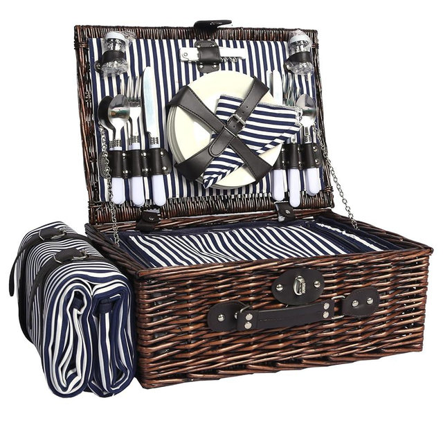 YPshuye Picnic Basket Set for 4 with Waterproof Picnic Blanket and Insulated Cooler, Large Wicker Picnic Hamper for Camping, Outdoor, Valentine's Day, Birthday, Wedding Gift