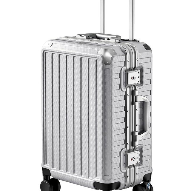 Carry On Luggage with Spinner Wheels, 8010S Aluminum Frame Zipperless Polycarbonate Hard Shell Suitcase (ZX-Core, Silver, 20 Inch)