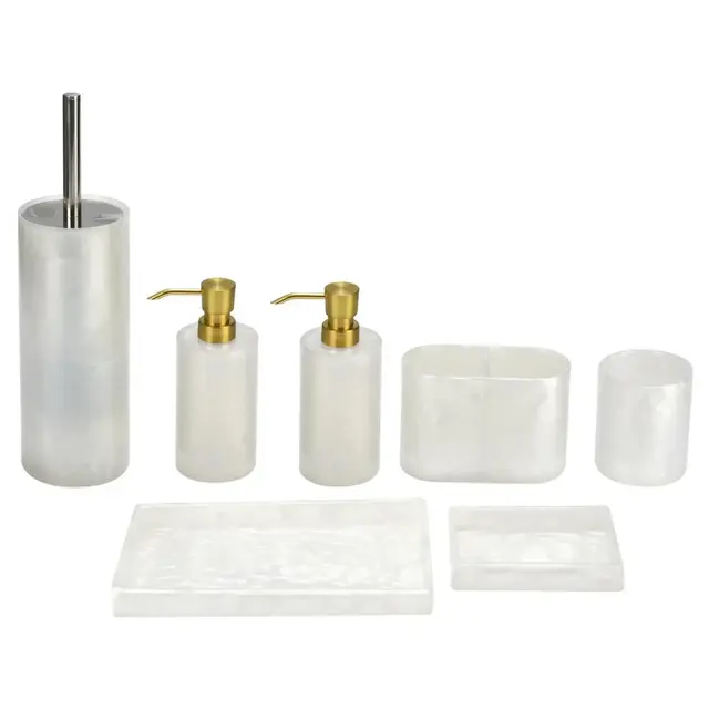 J&V TEXTILES Resin Bathroom Accessories Set with Toilet Brush Holder, Soap Dispensers, Toothbrush Holder, Soap Dish, Cotton Ball and Qtip Holder