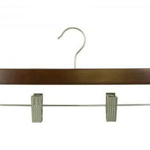 Adult 14" Pant/Skirt Hanger with Clips in Walnut Color with Chrome Hardware (quantity of 50)