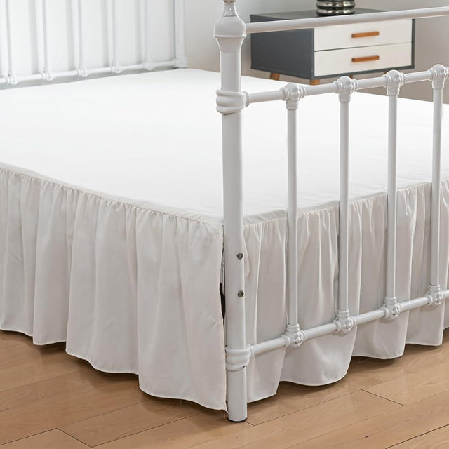 xuan dian Bed Skirt Queen Size Ruffled Bed Skirt with Split Corners, 14 Inch Drop Dust Ruffle Bed Skirt with Platform, Ivory