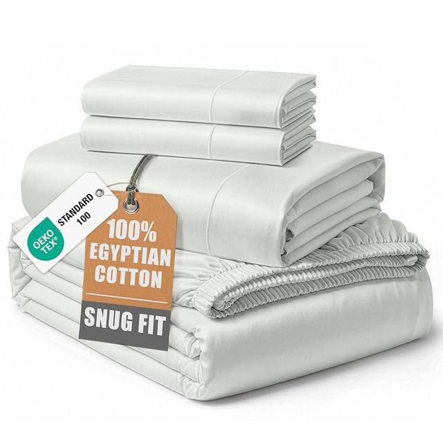 LANE LINEN 100% Egyptian Mercerized Cotton King Size Sheets Set, Eco Friendly Sustainably Produced No Pill Fade Resistant 15 Iinch Deep Pocket King Sheet Set - Vaporous Gray