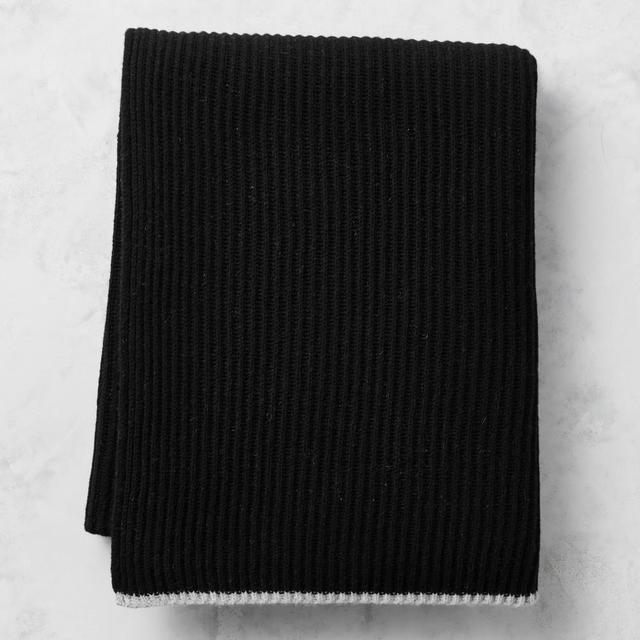 Eco-Friendly Contrast Edge Cashmere Knit Throw, 50" X 70", Black