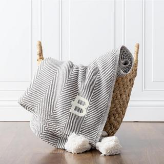 Personalized Grey Herringbone Throw with Tassels