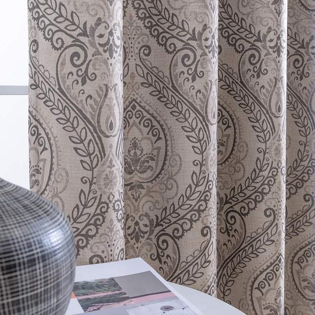jinchan Linen Textured Curtains for Bedroom Damask Printed Drapes Vintage Linen Blend Medallion Curtain Panels Window Treatments for Living Room Patio Door 1 Pair 90 inches Long Grey