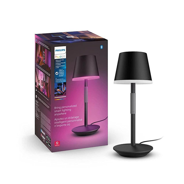 Philips Hue 1-Pack Go Portable Table Lamp for Indoor & Outdoor Use, White and color Ambiance, Compatible with Alexa, Apple HomeKit and Google Assistant, Black