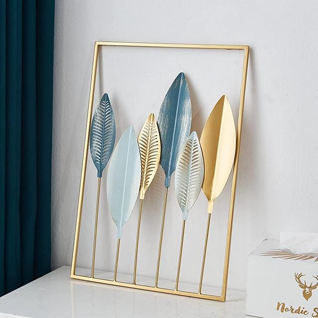 FUNTEREST Gold Metal Wall Art Decor, Leaf Wall Sculpture Home Decor with Frame, Wall Hanging Decorations for Living Room, Bedroom, Office Decor Ornaments (11.8 X 17.7 In, Gold Leaves)