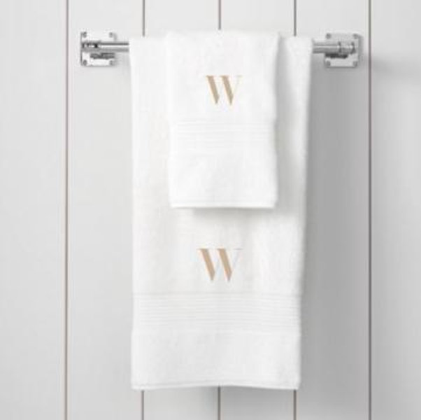 Monogramed Towels - White Pottery Barn hydrocotton towels with beige W