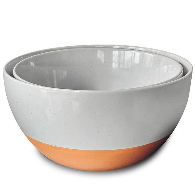 Mora Ceramic Large Mixing Bowls - Set of 2 Nesting Bowls for Cooking, Serving, Popcorn, Salad etc - Microwavable Kitchen Stoneware, Oven, Microwave and Dishwasher Safe - Extra Big 2.5 & 1.6 Qt - Grey