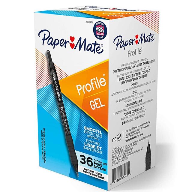 Paper Mate Gel Pen, Profile Retractable Pen, 0.7mm, Black, 12 Count