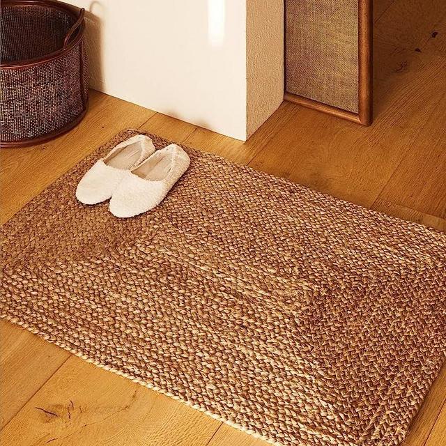 FRELISH DECOR Handwoven Jute Area Rug - 2x3 feet - Natural Yarn - Rustic Vintage Beige Braided Reversible Rug - Eco Friendly Rugs for Bedroom - Kitchen - Living Room - Farmhouse (2'x3')