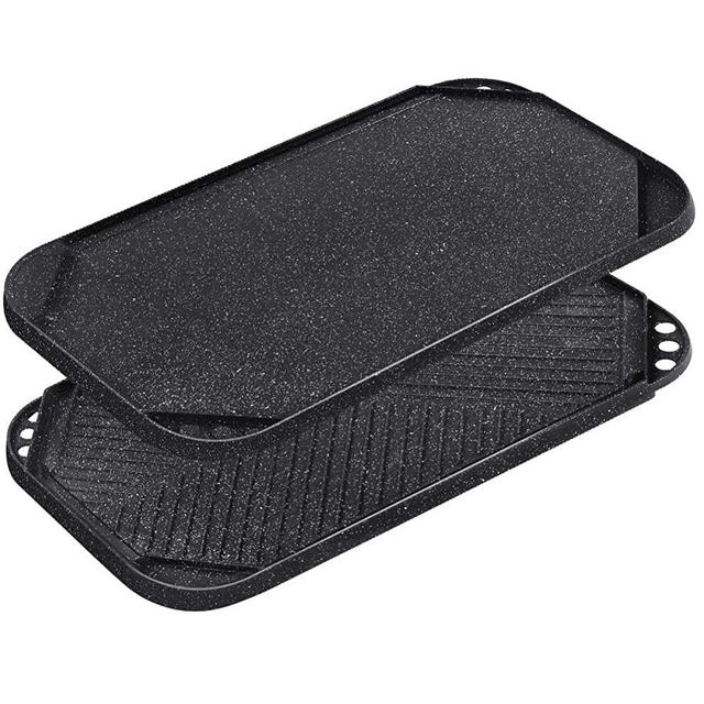 Sensarte Nonstick Griddle Grill, Pro-Grid Reversible Grill & Griddle Pan, Two Burner Cast Aluminum Griddle, Portable for Indoor Stovetop or Outdoor Camping BBQ, 19.5" x 10.7"