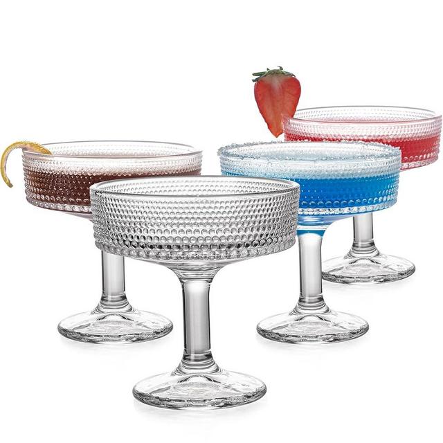 4 Pcs Martini Glasses, 7 oz Vintage Cocktail Coupe Glasses Set, Unique Beaded Glass, Classic Cocktail Galssware, Bar Drinking Glasses Set, Pefect for Cocktail, Wine, Champagne & Gift
