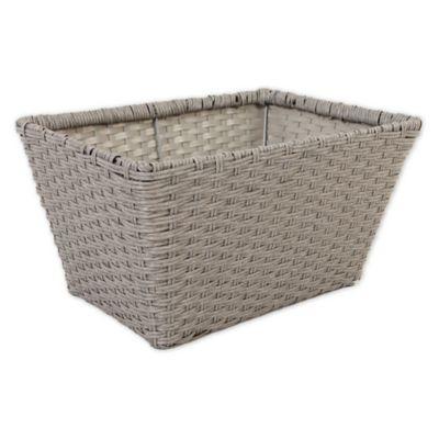 ORG Medium Poly-Rattan Tapered 12.5-Inch Storage Basket in Grey/Light Grey