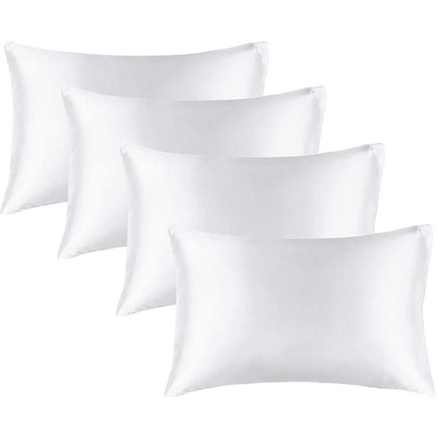 BEDELITE Satin Pillowcase for Hair and Skin, Super Soft Similar to Silk Pillow Cases 4 Pack with Envelope Closure, Cooling Pillowcases for Women Men (20"x40" King Size, White)