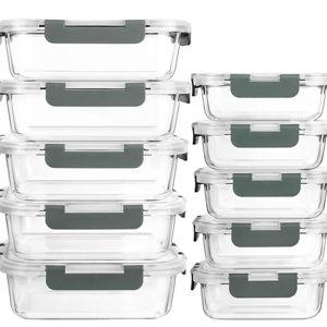 [10-Pack] Glass Meal Prep Containers with Lids, MCIRCO Food Storage Containers with Snap Locking Lids, Airtight Lunch Containers, Microwave, Oven, Freezer and Dishwasher