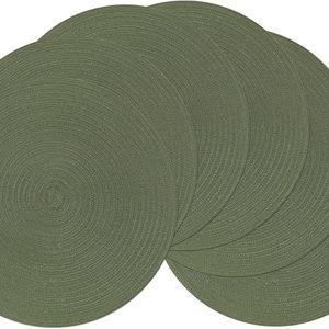 SHACOS Round Placemats Set of 6 Washable 15 inch Round Table Mats Cotton Polyester Woven Braided Place Mats for Dining Table (Olive Green, 6)