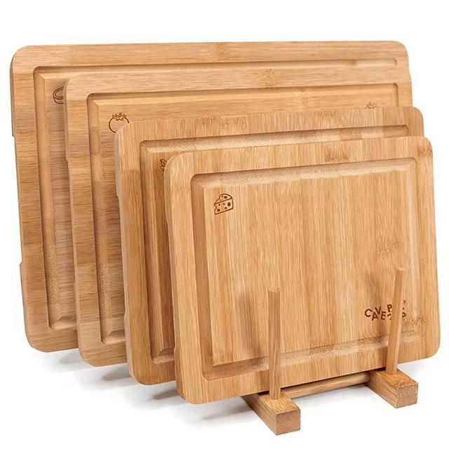 Cavepop Bamboo 4 Pieces Cutting Board Set with Stand