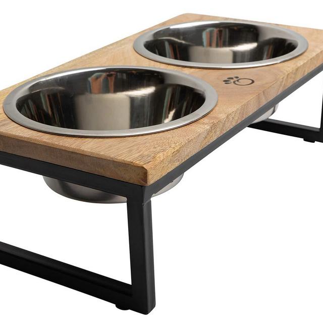 Brave Bark Wood Metal Feeder - Premium Mango Wood Feeder with Metal Stand, 2 Stainless Steel Bowls for Food or Water Included, Perfect for Dogs, Cats and Pets of Any Size, Great for Home or Office