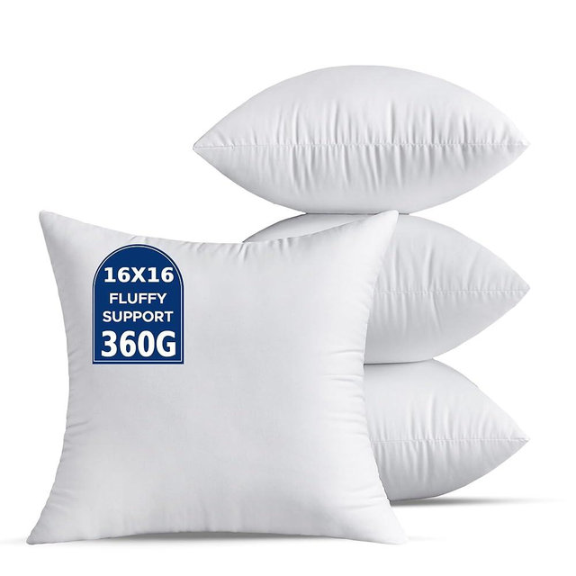 QSWRD 16 x 16 Throw Pillow Inserts Pack of 4 Small White Decorative Square Pillows for Living Room Couch Bed Sofa Cushion Sham Stuffer Indoor