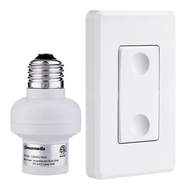 DEWENWILS Remote Control Light Lamp Socket E26 E27 Bulb Base Adapter, No Wiring, Wall Mounted Wireless Controlled Ceiling Light Switch Fixture, ETL Listed, White