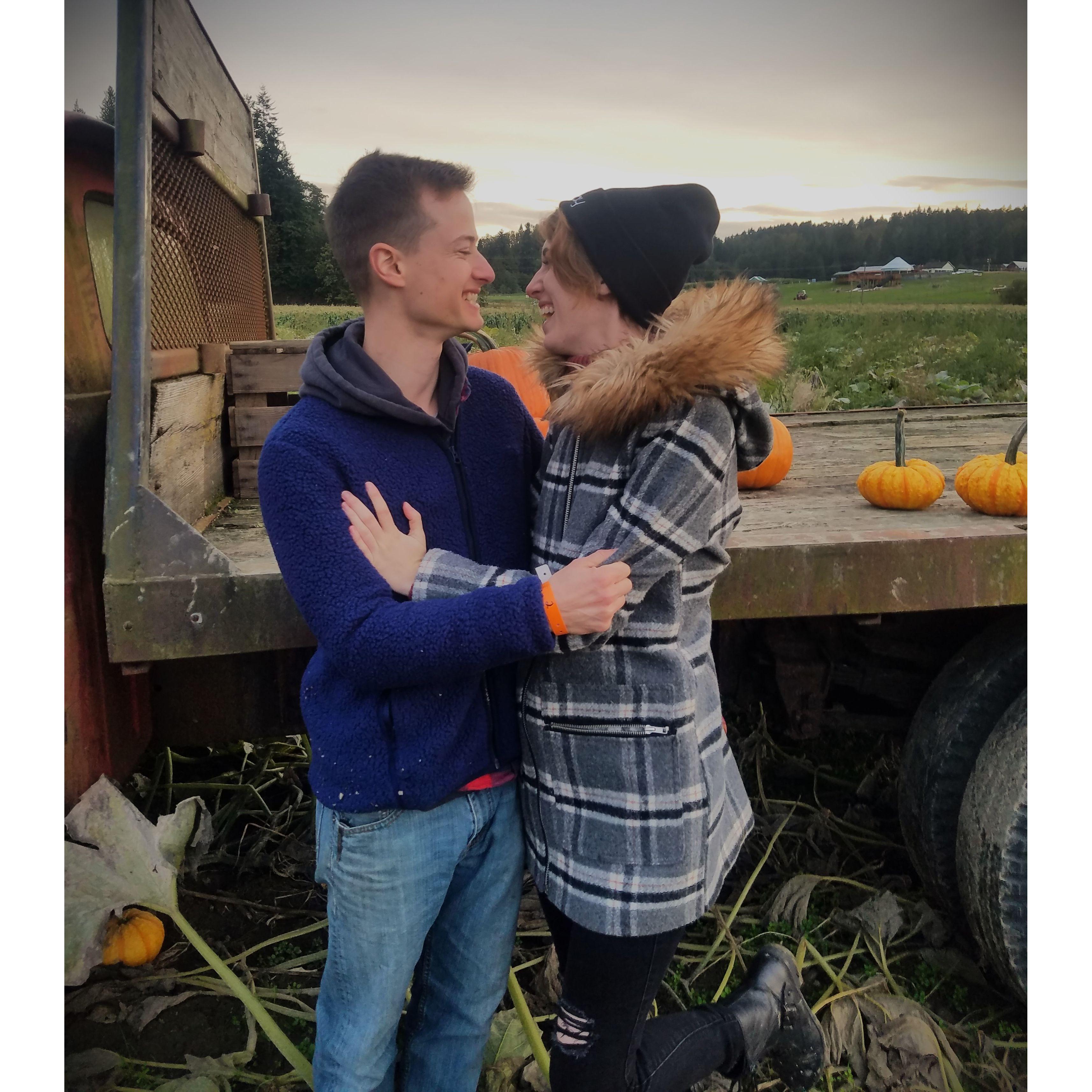 Candid moment at the yearly pumpkin patch visit