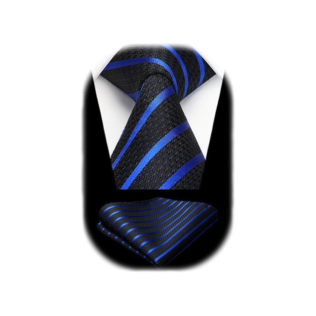 HISDERN Mens Ties Stripe Plaid Tie with Pocket Square Set Classic Woven Silk Necktie Handkerchief for Men Formal Business
