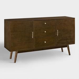 Extra Wide Walnut Brown Wood Mid Century Media Stand