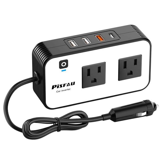 200W Car Power Inverter, PiSFAU DC 12V to 110V AC Car Plug Adapter Outlet with [20W USB-C] /USB-Fast Charger(18W) /Dual 2.4A USB/car Charger for Laptop