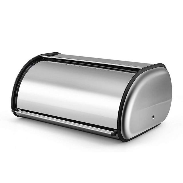 Flexzion Stainless Steel Bread Box Holder (17 inch) Metal Roll Up Top Lid Bread Container Storage Bin Keeper for Homemade Cake Buns Loaves Pastries Pancakes Cookies, Ideal for Restaurants Home Kitchen