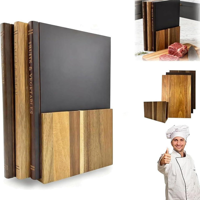 Book Cutting Board Set, Cutting Boards That Look like Books, Solid Walnut Cutting Board Book Set of 3 with Stand, Book Shaped Cutting Board for Kitchen, Easy to Store (1Set)