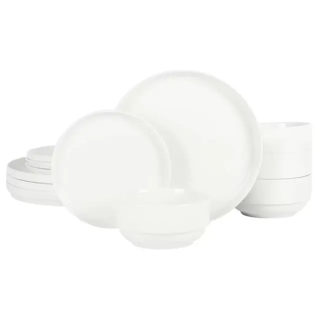Gibson Home Snowscape 12 Piece fine Ceramic Stackable Dinnerware Set in White