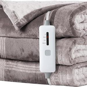Electric Heated Throw 50”x60” Size with 4 Heating Levels & 3 Hours Auto Off, Soft and Warm Flannel & Sherpa Fabric, Machine Washable-Grey Plaid
