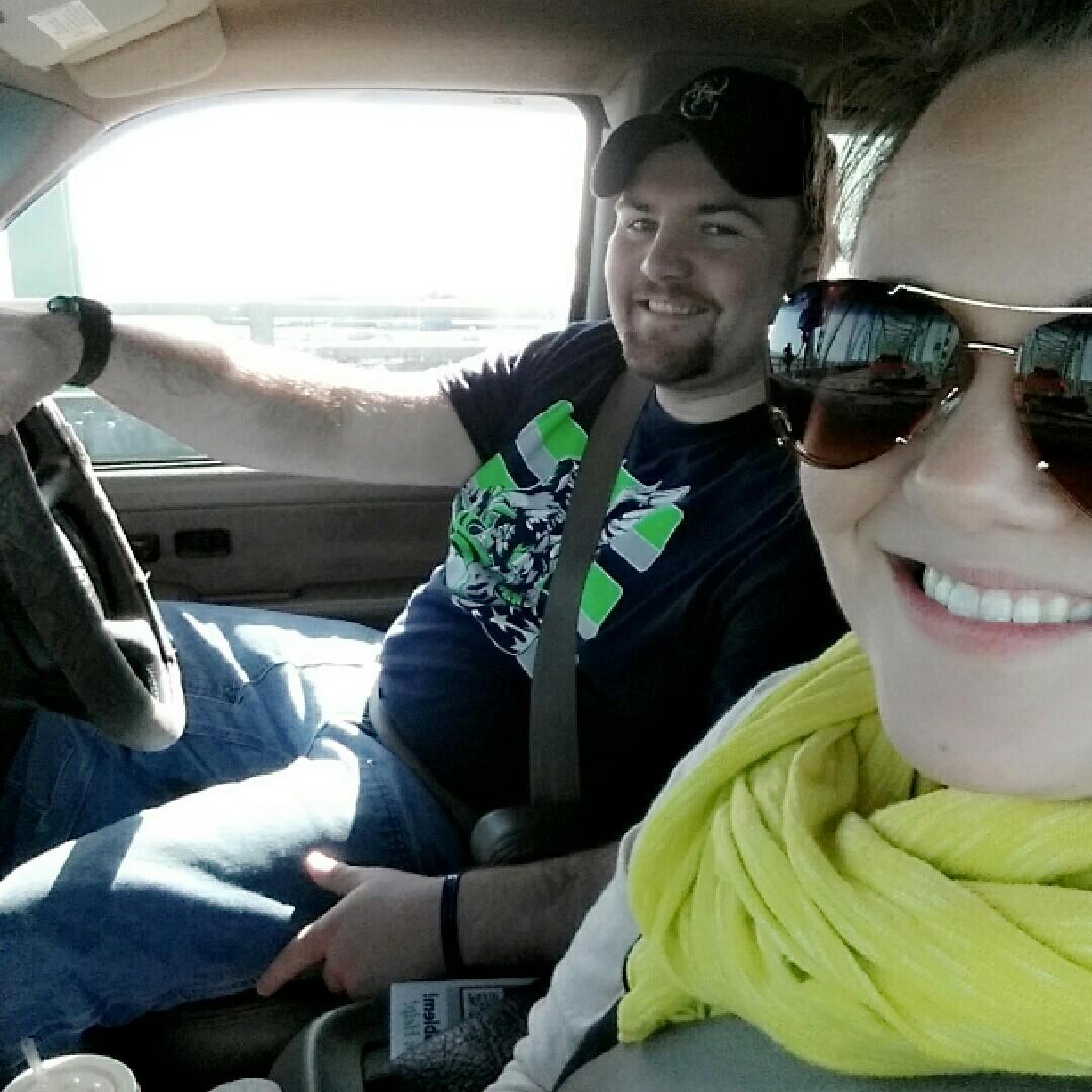 This is the we got a new couch in a u haul and we are on the Astoria bridge selfie.