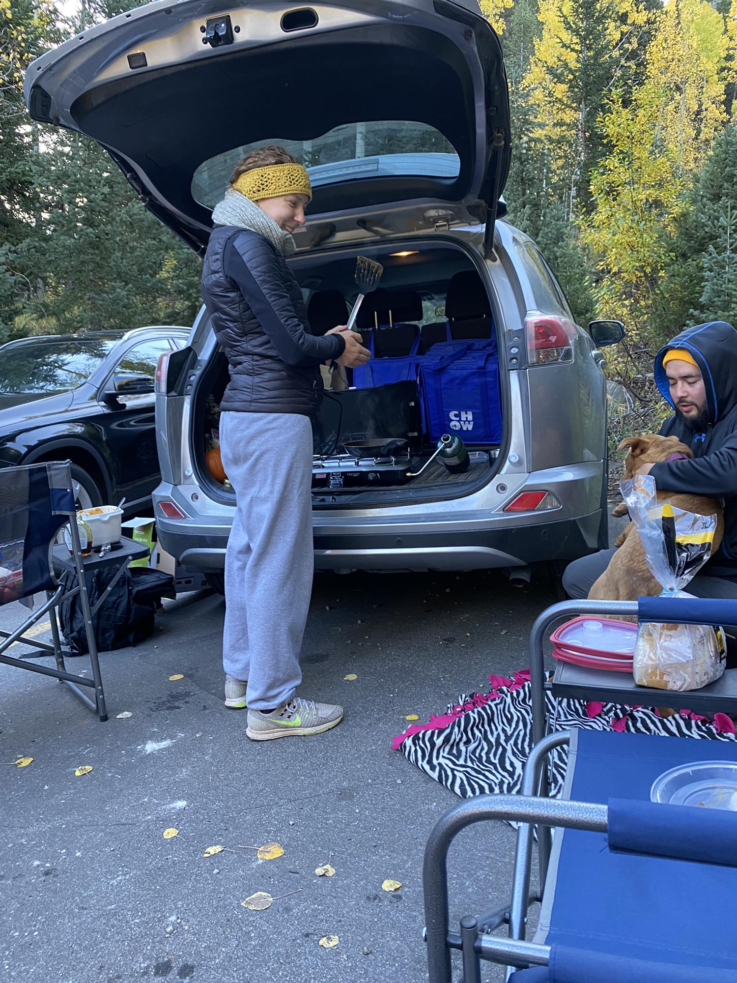 Toms idea to breakfast tailgate our hike! Genius