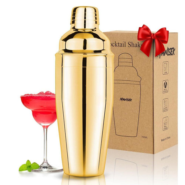 Cocktail Shaker 25oz Martini Shaker Bar Shaker Drink Shaker Bar tools with Built-In Strainer for Bartender, Professional 18/8 Stainless Steel Margarita Mixer for Mixed Drinks (Gold)