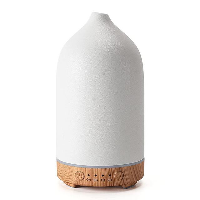 Gooamp 100ML Ceramic Diffuser,Aromatherapy Diffuser,Essential Oil Diffuser with 7 Color Lights Auto Shut Off for Home Office Room,Wood Grain Base (0.5/1/2/ON hrs Working time)