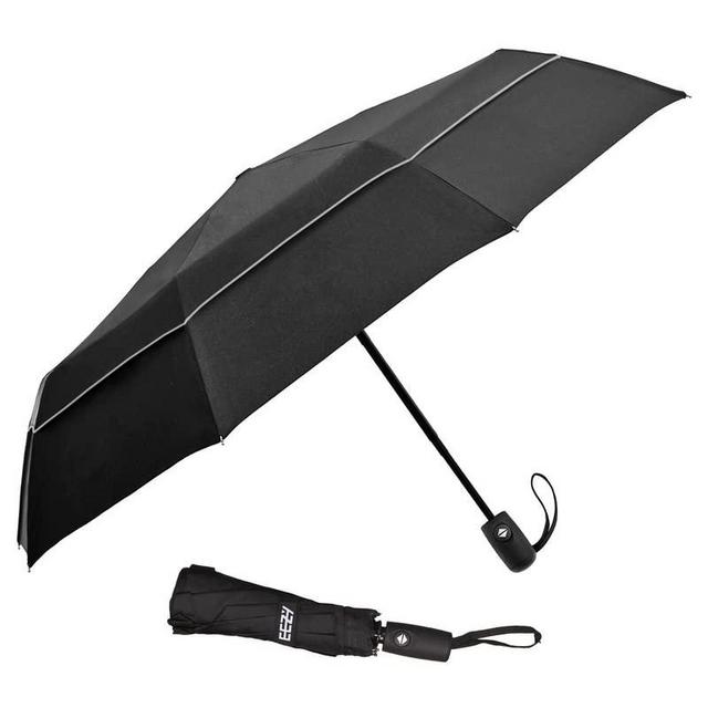 EEZ-Y Windproof Travel Umbrellas for Rain - Lightweight, Strong, Compact with & Easy Auto Open/Close Button for Single Hand Use - Double Vented Canopy for Men & Women
