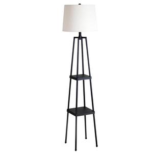 Catalina Lighting Distressed Iron Etagere Floor Lamp with Linen Shade