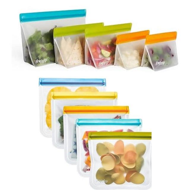 (re) zip 10-Piece Lunch Essentials Bundle | 5-Piece Stand-Up Reusable Bag Bundle + 5-Pack Flat Reusable Lunch Bags
