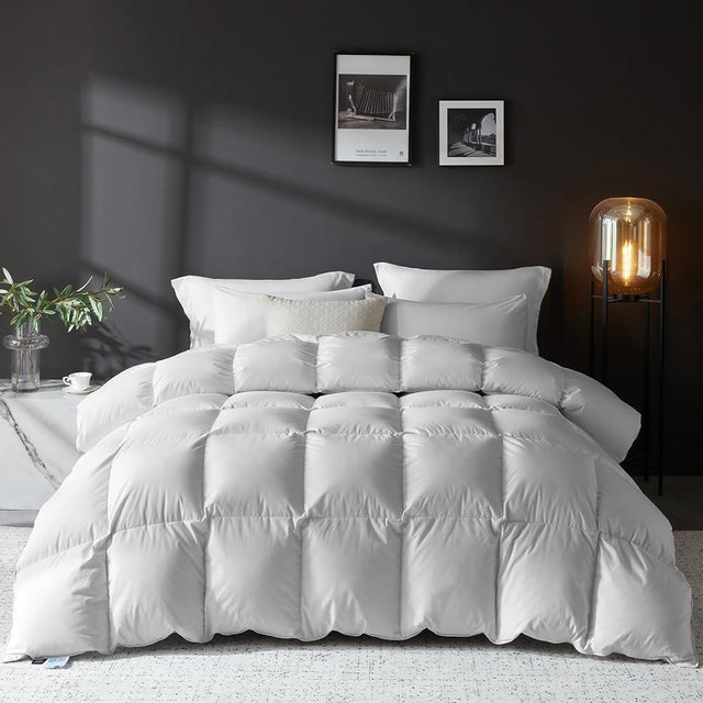 L LOVSOUL Goose Feather Down Fiber Comforter King Size, 100% Organic Cotton Fabric Duvet Insert,1200TC,750+FP, Hotel Collection, All Season Light Grey Bedding Comforters with 8 Tabs